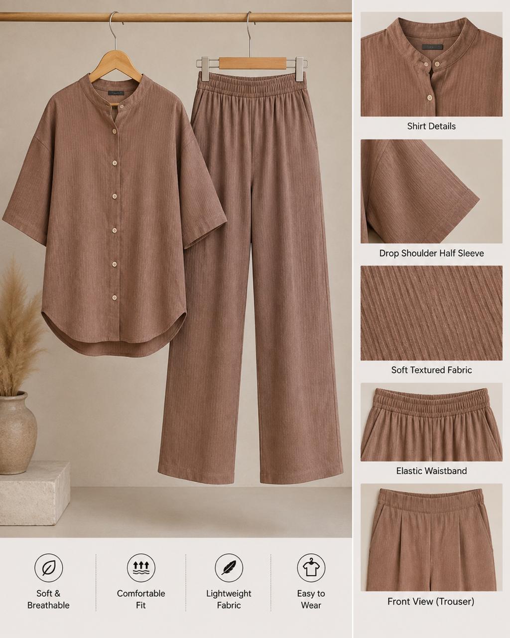 Women's Premium Relaxed Co-Ord Set – Dusty Rose Brown  | Article 002