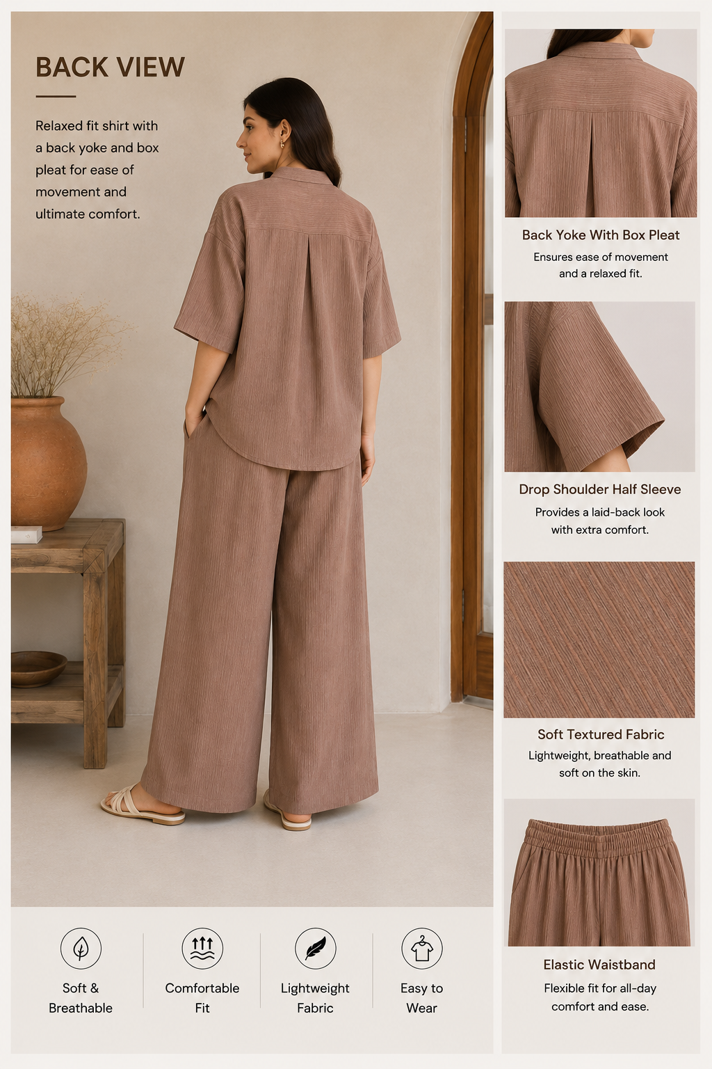 Women's Premium Relaxed Co-Ord Set – Dusty Rose Brown  | Article 002