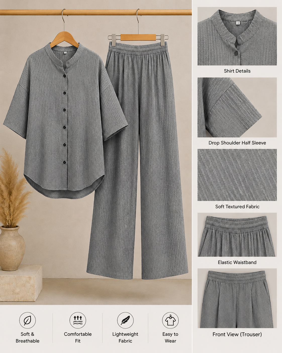 Women's Premium Relaxed Co-Ord Set – Grey | Article 003