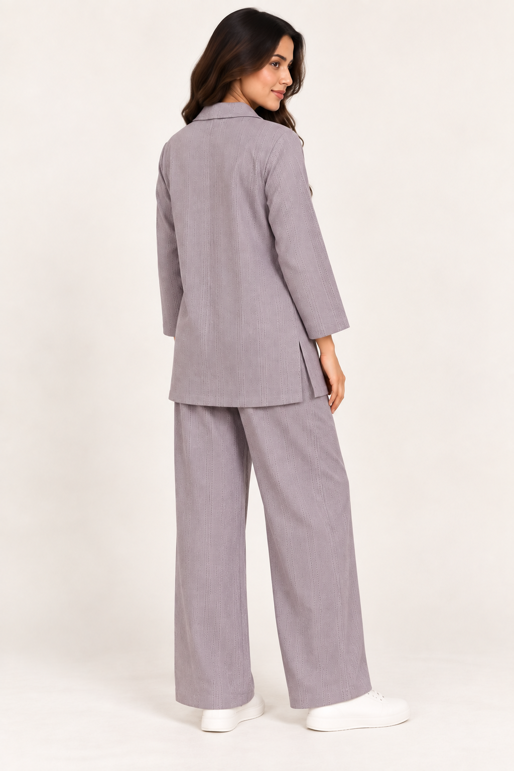 WOMEN’S LUXE WAFFLE TEXTURED COTTON CO-ORD SET-DUSTY LAVENDER