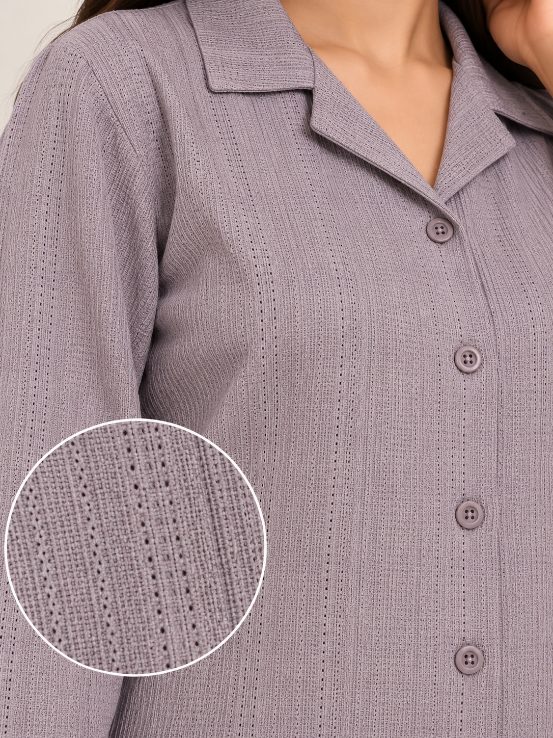 WOMEN’S LUXE WAFFLE TEXTURED COTTON CO-ORD SET-DUSTY LAVENDER