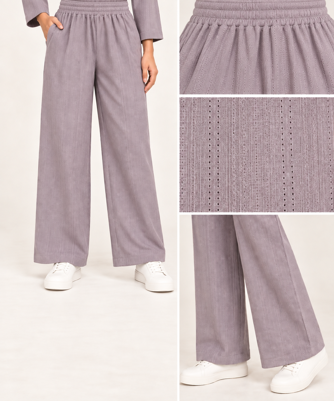 WOMEN’S LUXE WAFFLE TEXTURED COTTON CO-ORD SET-DUSTY LAVENDER
