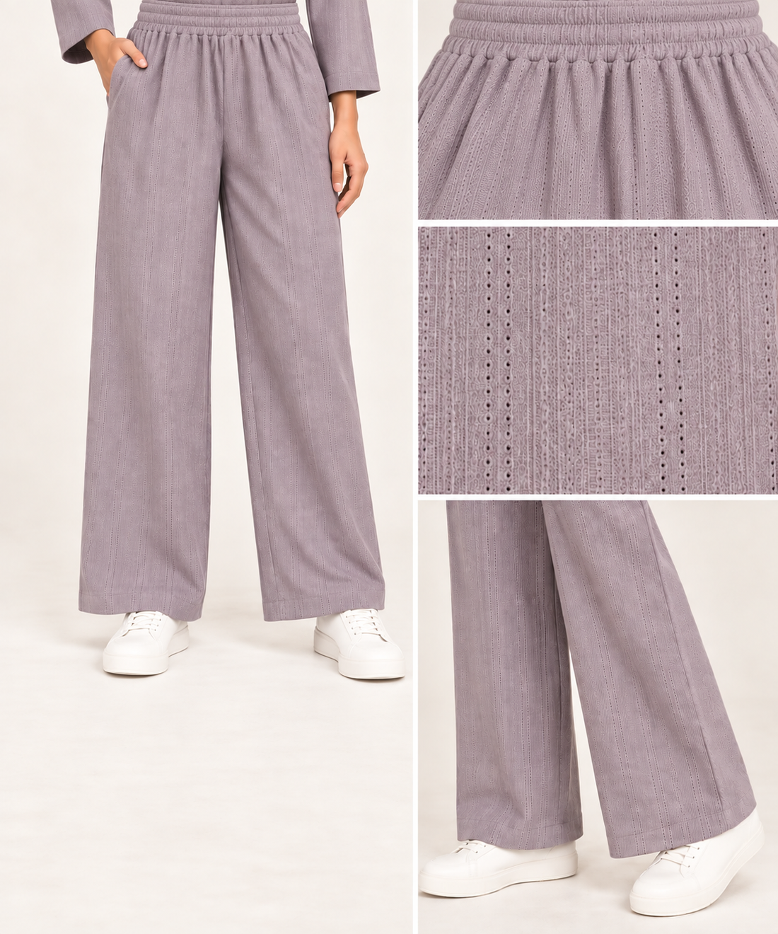 WOMEN’S LUXE WAFFLE TEXTURED COTTON CO-ORD SET-DUSTY LAVENDER