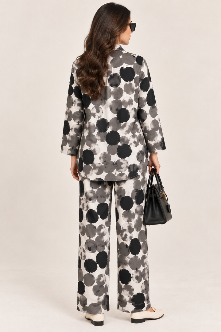 WOMEN’S PREMIUM TEXTURED COTTON CO-ORD SET-MONOCHROME ABSTRACT 🖤🤍