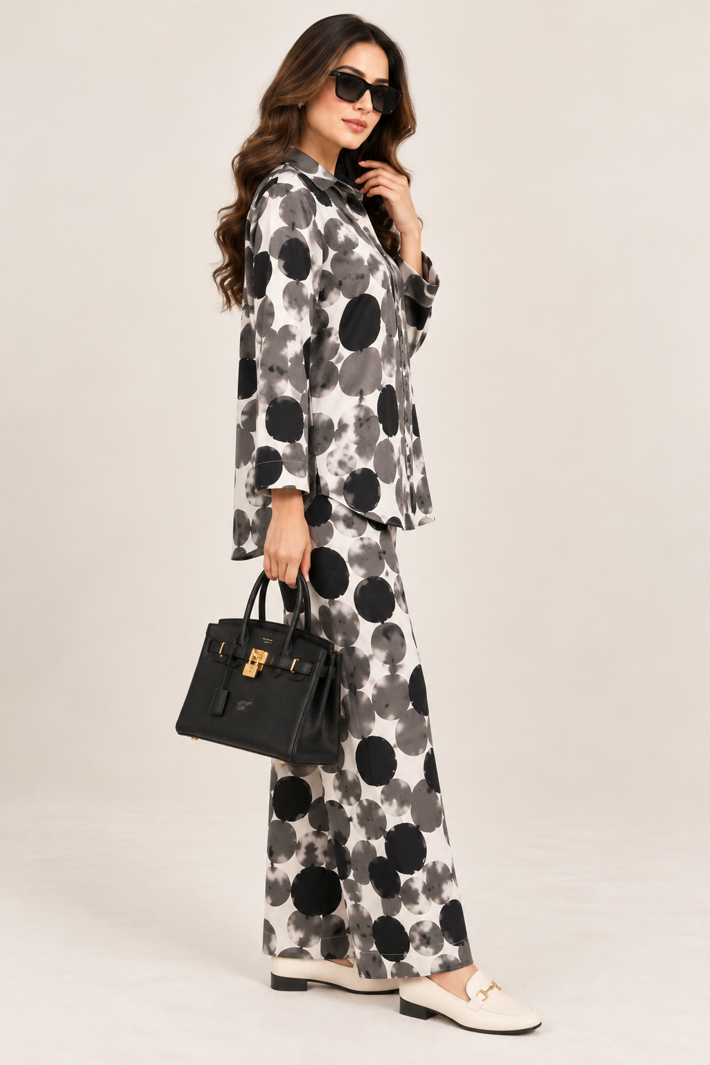 WOMEN’S PREMIUM TEXTURED COTTON CO-ORD SET-MONOCHROME ABSTRACT 🖤🤍