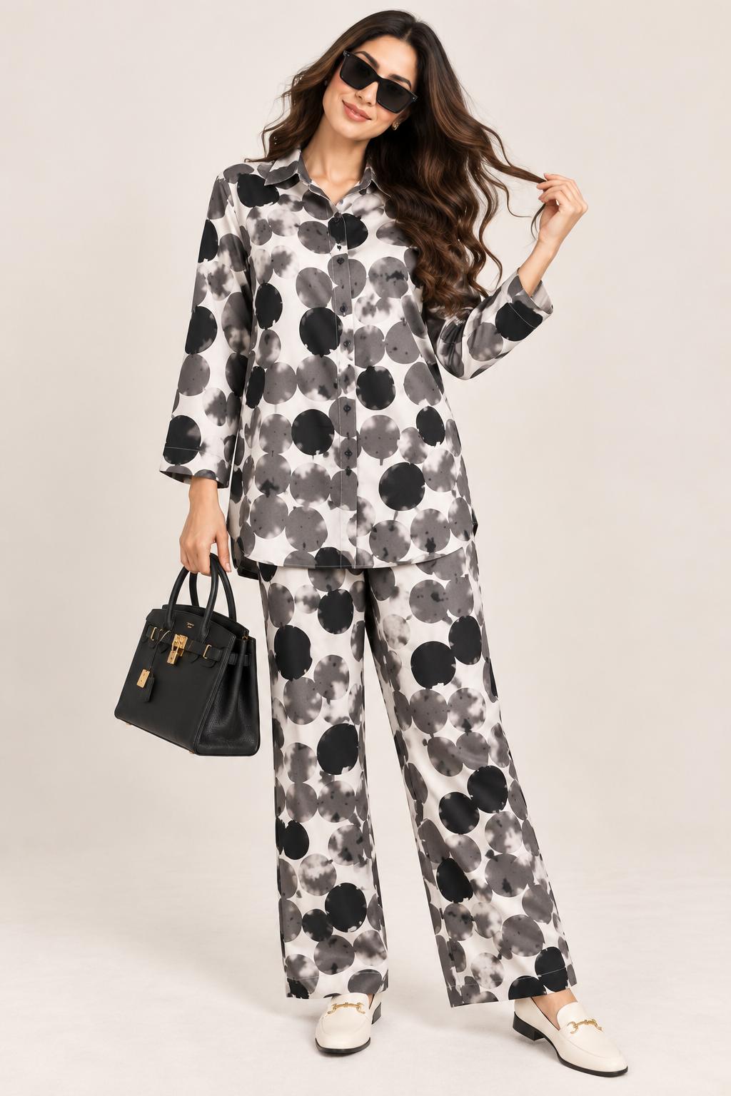 WOMEN’S PREMIUM TEXTURED COTTON CO-ORD SET-MONOCHROME ABSTRACT 🖤🤍