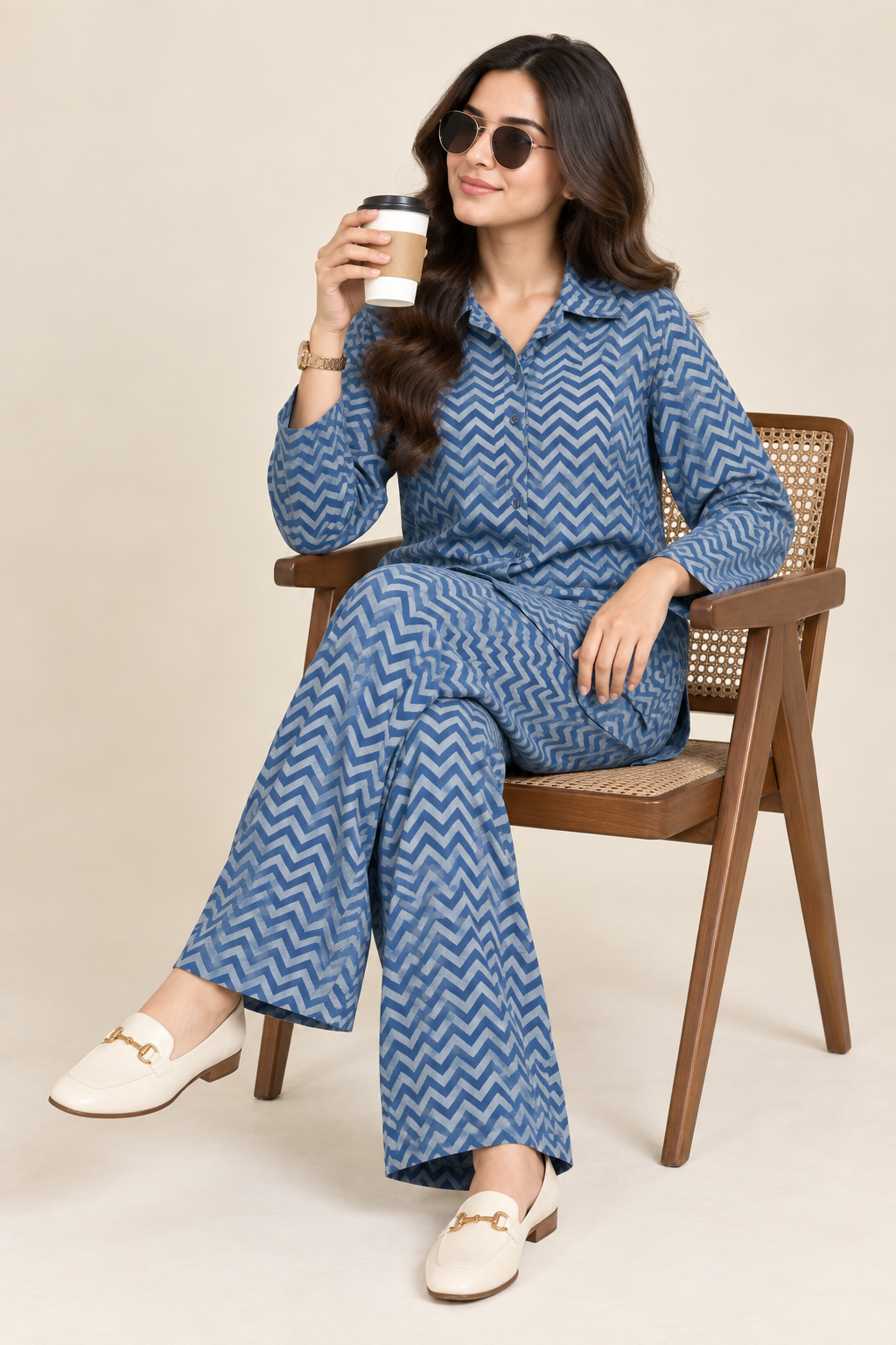 WOMEN'S PREMIUM TEXTURED CO-SET- LUXE BLUE CHEVRON
