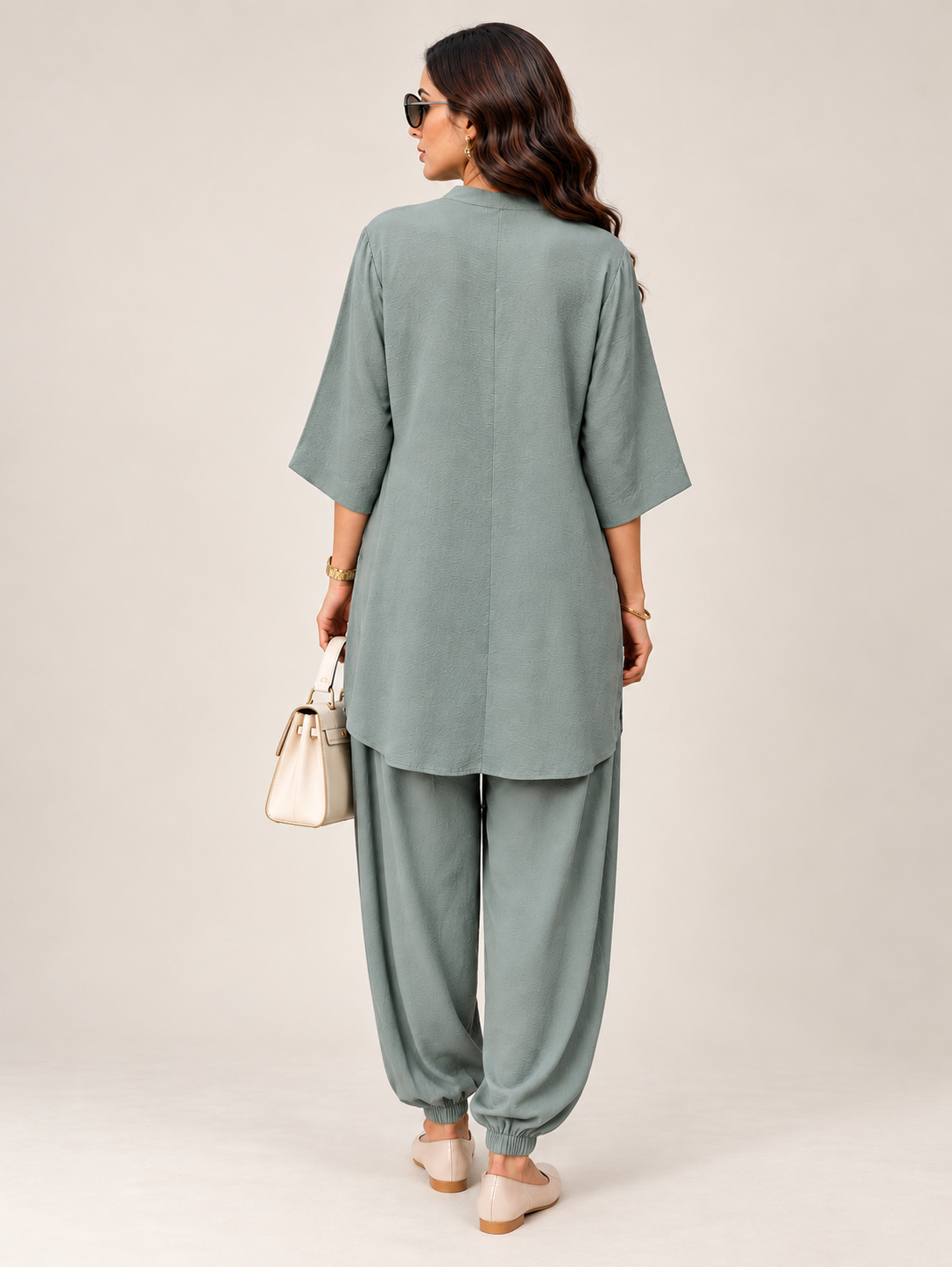 WOMEN'S LUXE SOFT FABRIC CO-ORD SET - UNIQUE SAGE MIST/GREEN COLOR