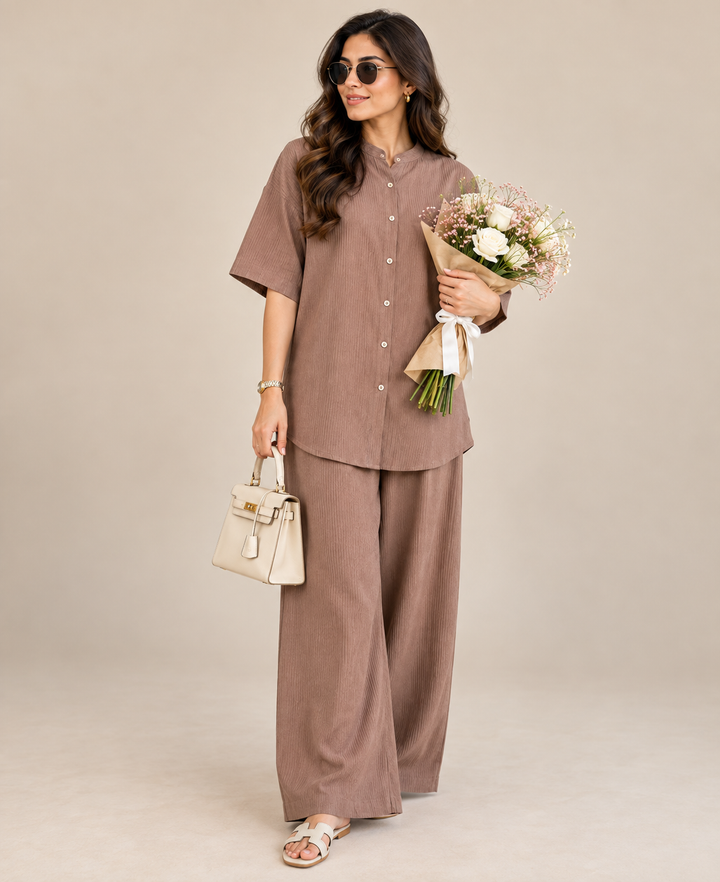 WOMEN'S PREMIUM RELAXED CO-ORD SET – DUSTY ROSE BROWN